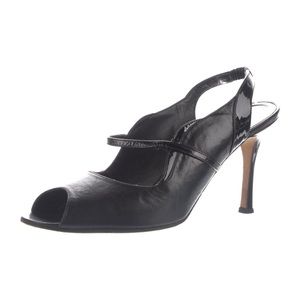 Manolo Blahnik Leather Slingback Pumps with Peep Toe, size 38.5, Black